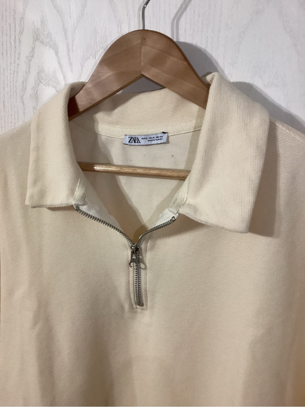Zara Cream Short-Sleeve Half-Zip Boxy Fit Shirt